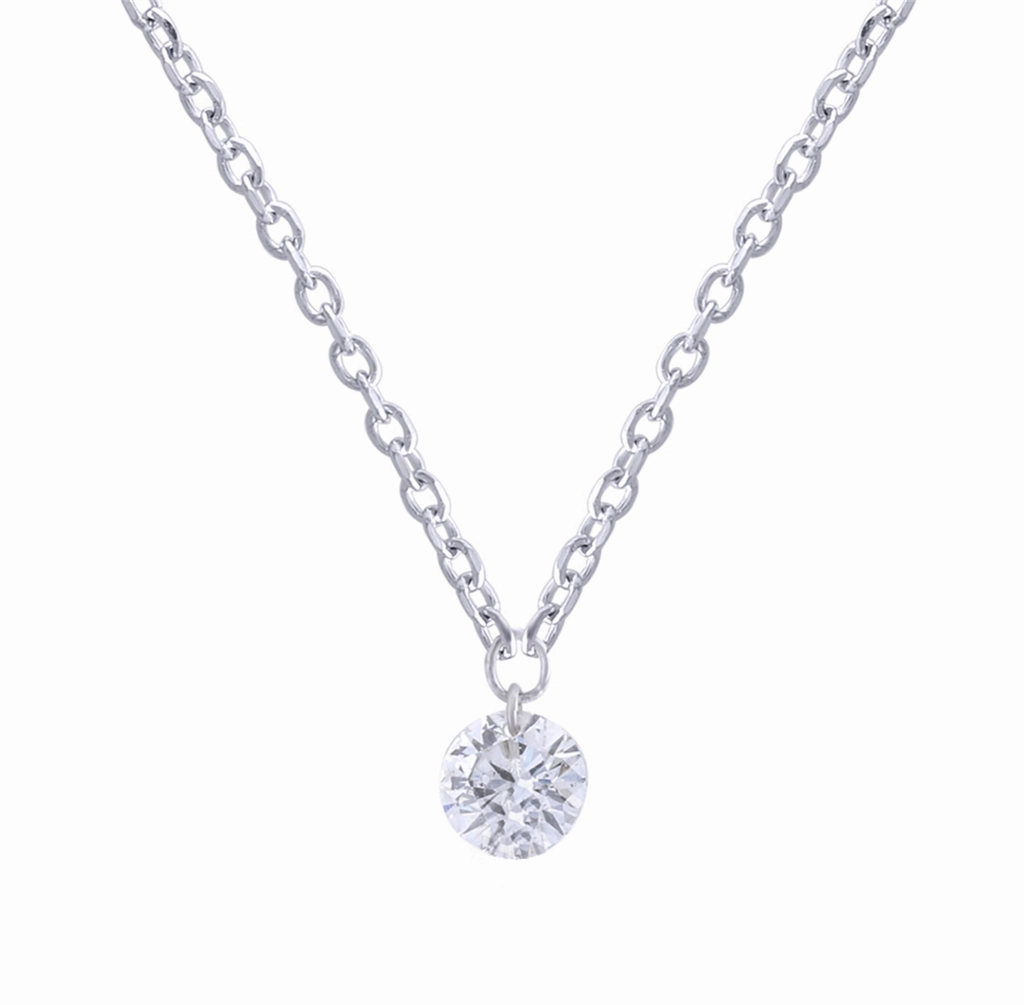 14K White Gold Naked Diamonds Solitaire Necklace