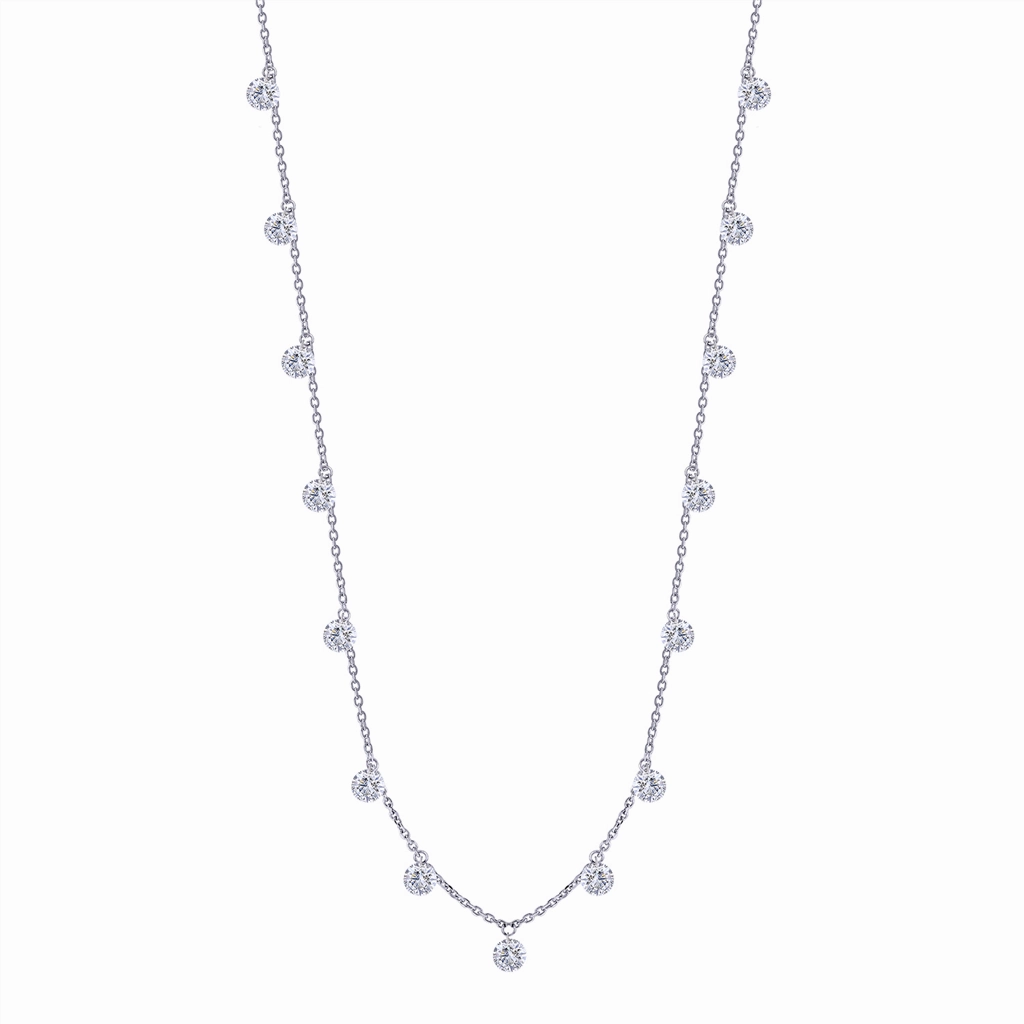 14K White Gold Naked Diamonds Station Necklace