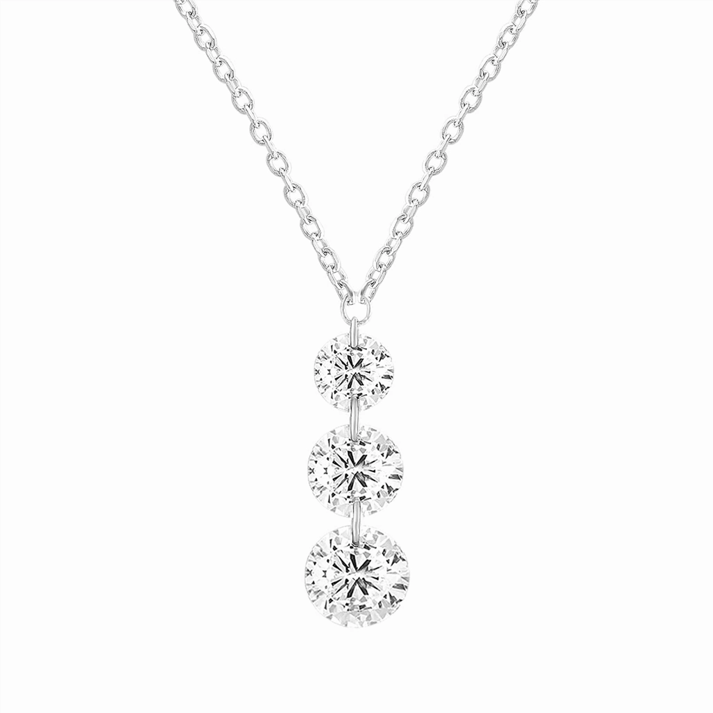 14K White Gold Naked Diamonds Triple Drop Necklace