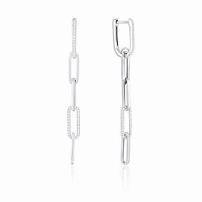 14K White Gold Narrow Chain Dangle Diamond Earring