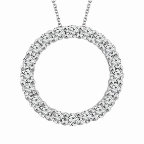 14K White Gold Natural Diamonds Circle Pendant Necklace
