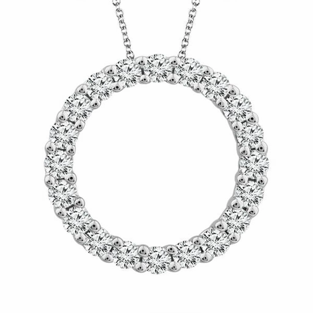 14K White Gold Natural Diamonds Circle Pendant Necklace