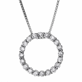 14K White Gold Natural Diamonds Circle Pendant Necklace