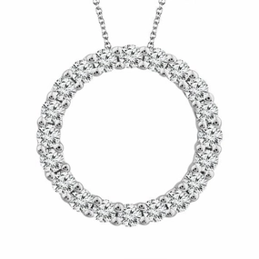 14K White Gold Natural Diamonds Circle Pendant Necklace