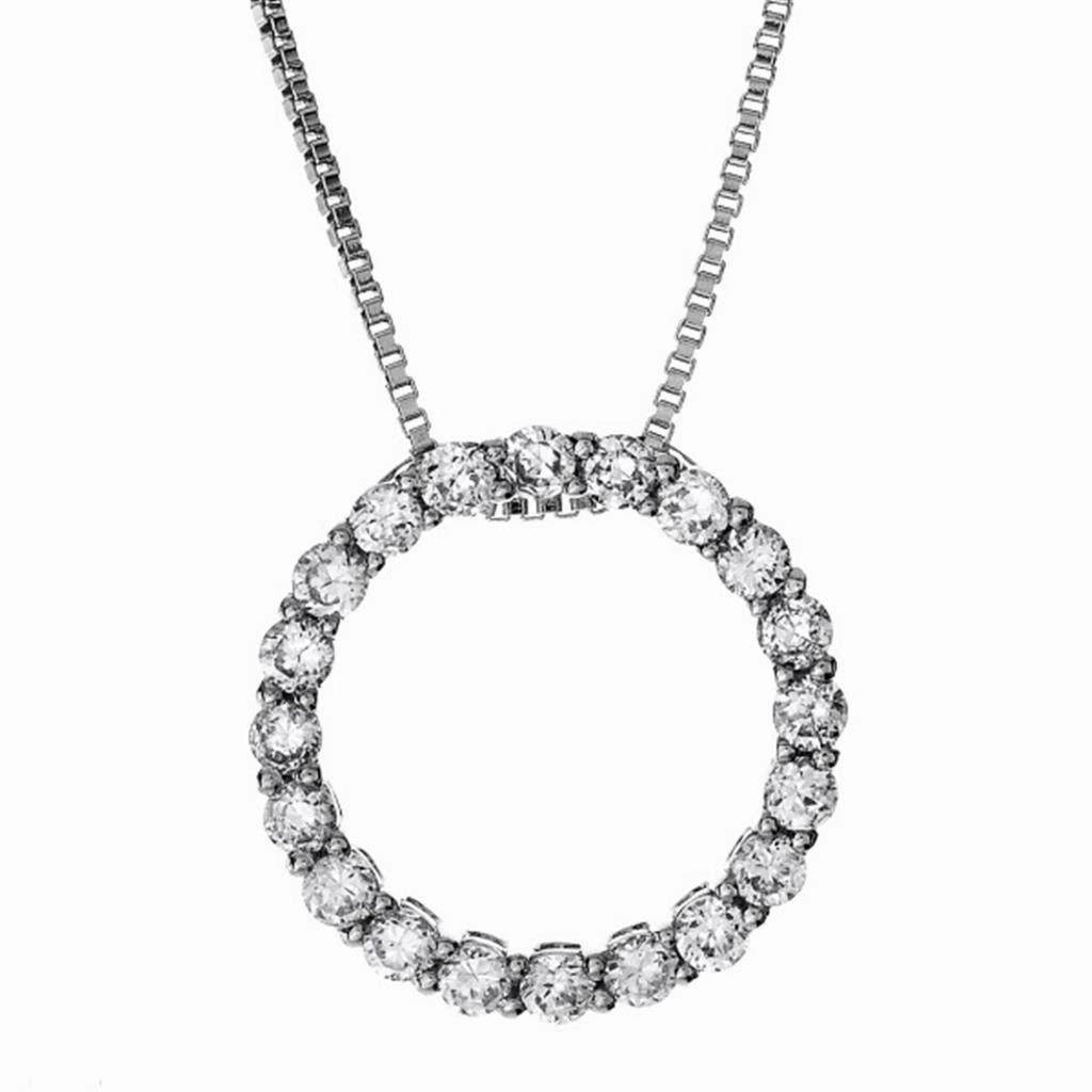 14K White Gold Natural Diamonds Circle Pendant Necklace