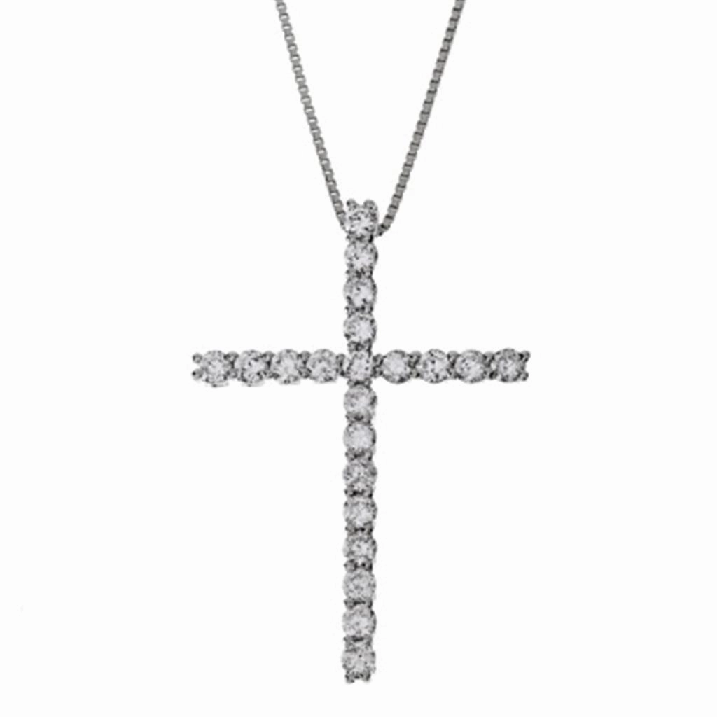 14K White Gold Natural Diamonds Cross Pendant Necklace