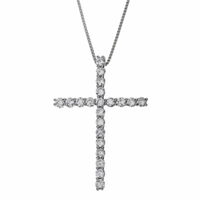 14K White Gold Natural Diamonds Cross Pendant Necklace