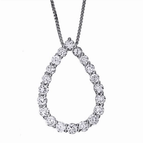 14K White Gold Natural Diamonds Pear Pendant Necklace