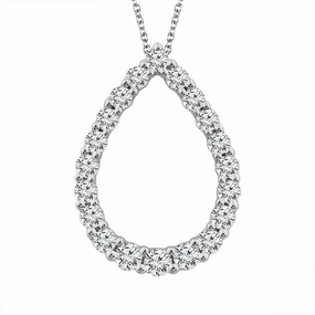 14K White Gold Natural Diamonds Pear Pendant Necklace