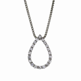 14K White Gold Natural Diamonds Pear Pendant