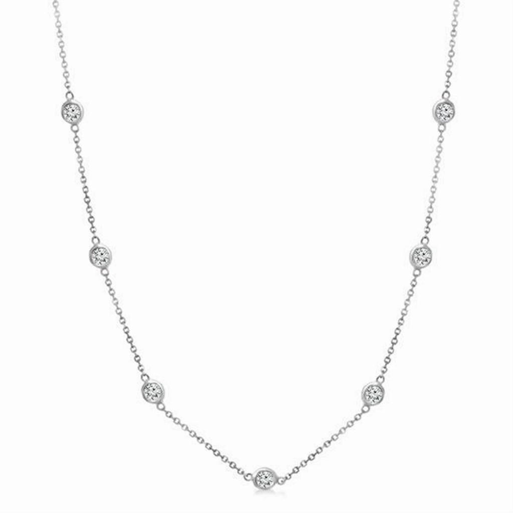 14K White Gold Natural Diamonds Station Necklace