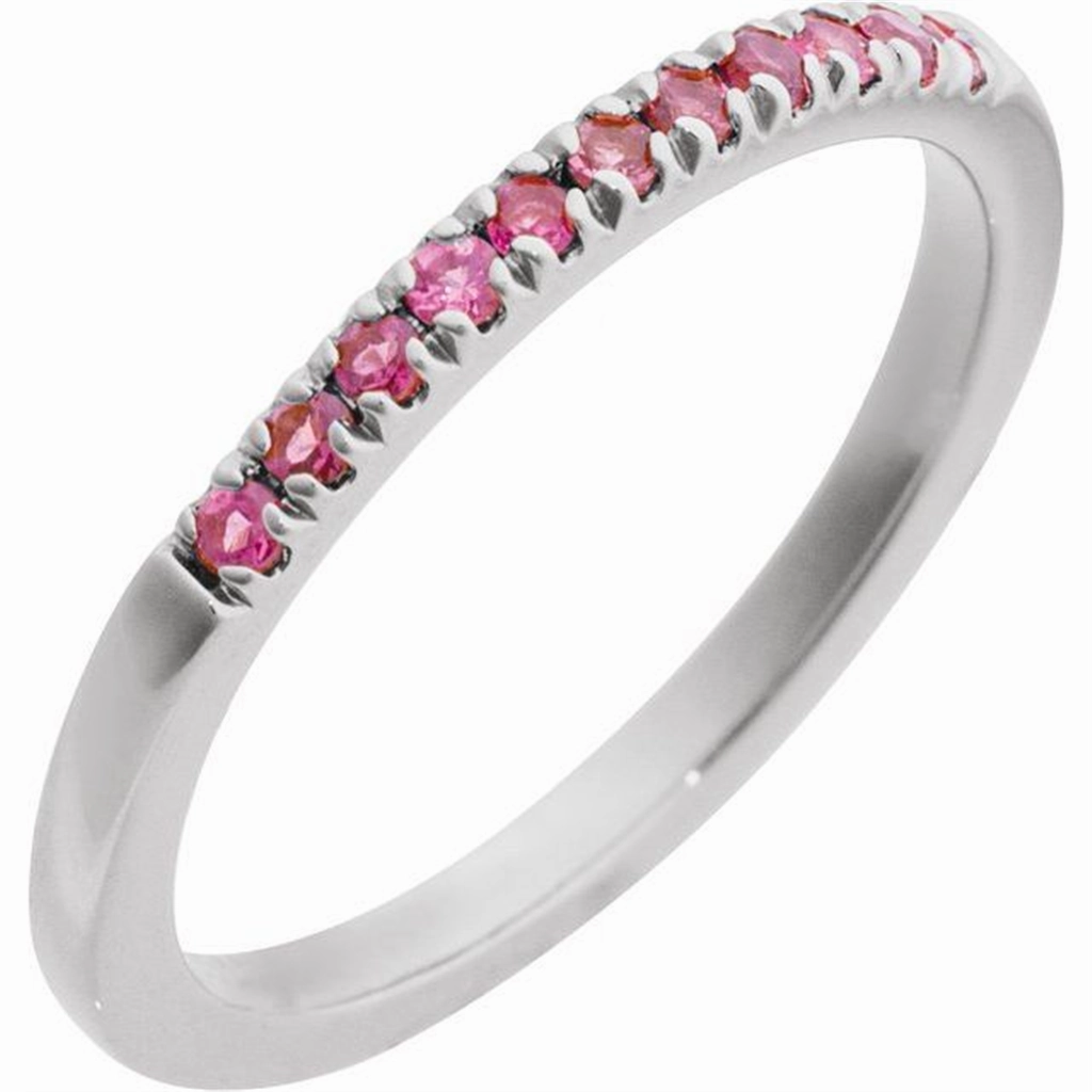 14K White Gold October Birthstone Round Pink Tourmalines Band Ring
