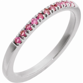 14K White Gold October Birthstone Round Pink Tourmalines Band Ring