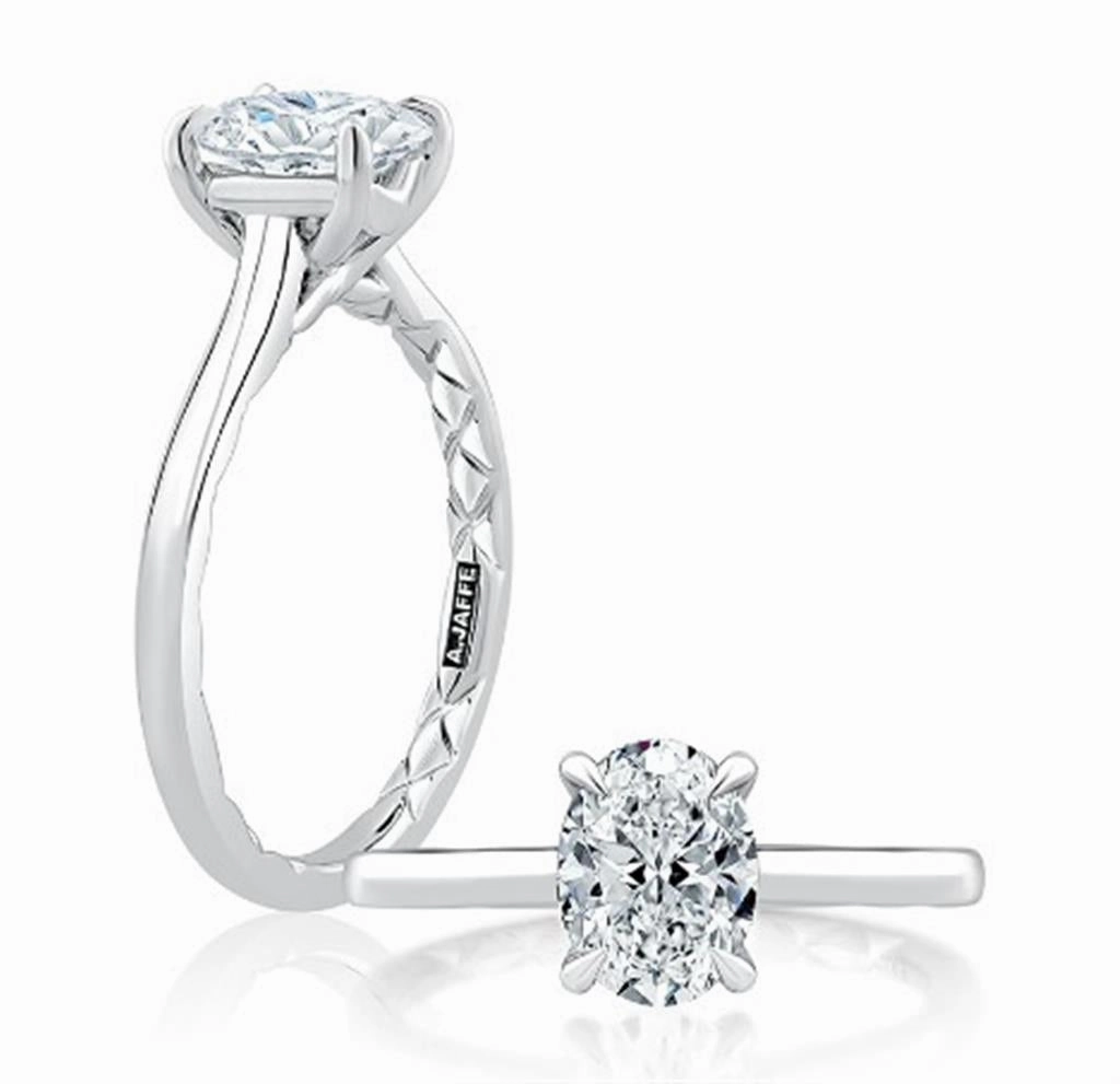 14K White Gold Oval Center Solitaire Engagement Ring