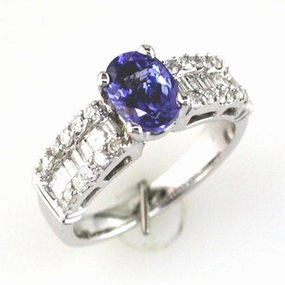 14K White Gold Oval Tanzanite Classic Ring