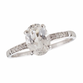 14K White Gold Oval White Topaz Classic Ring