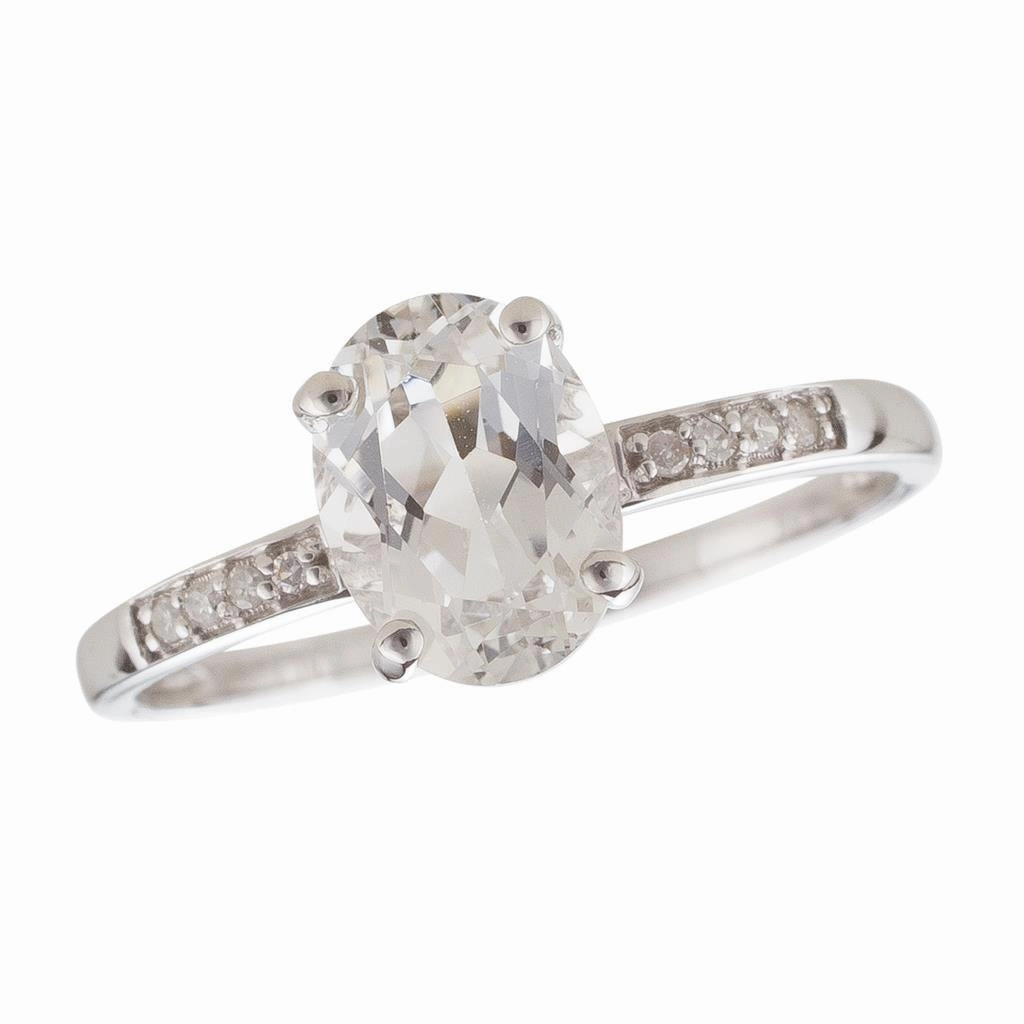 14K White Gold Oval White Topaz Classic Ring