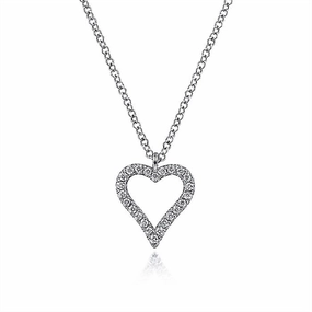 14K White Gold Pav Diamond Open Heart Necklace