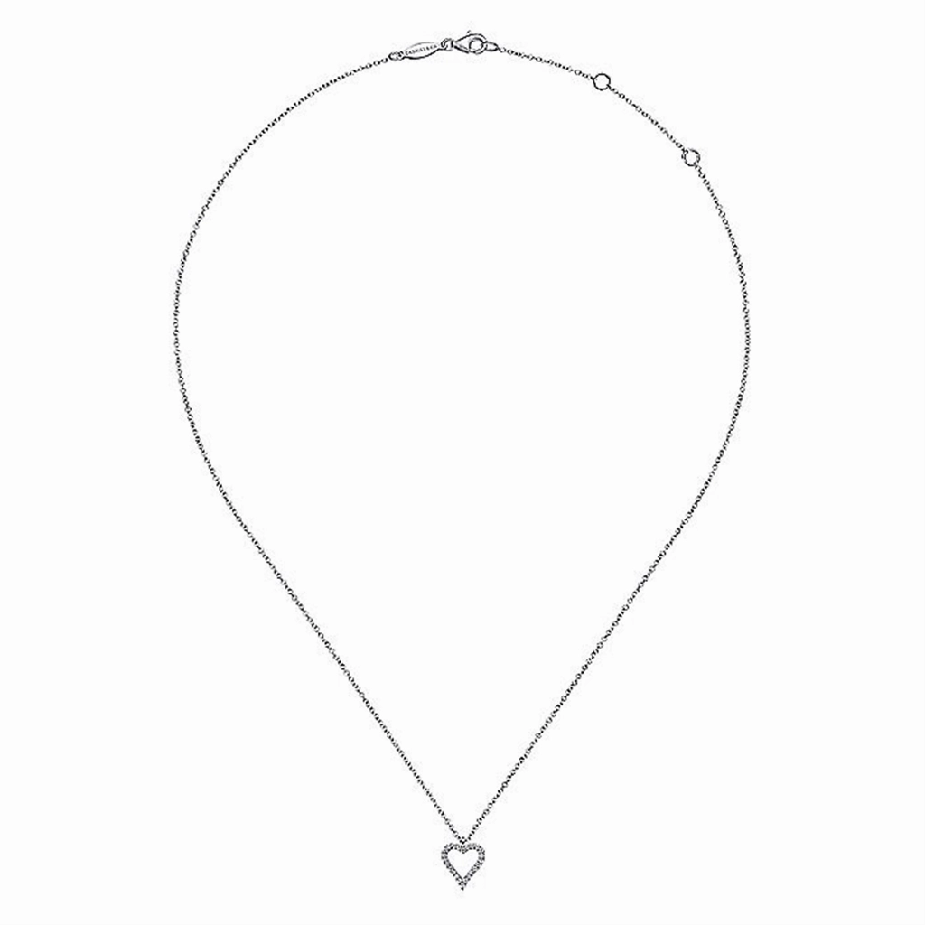14K White Gold Pav Diamond Open Heart Necklace