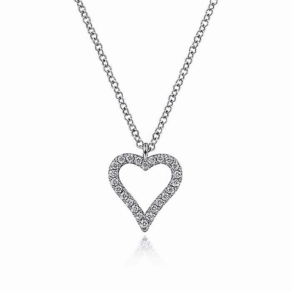 14K White Gold Pav Diamond Open Heart Necklace
