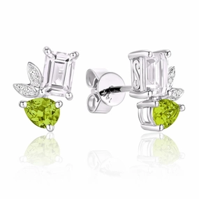14K White Gold Peridot And White Topaz Toi Et Moi Earrings