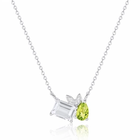 14K White Gold Peridot And White Topaz Toi Et Moi Necklace