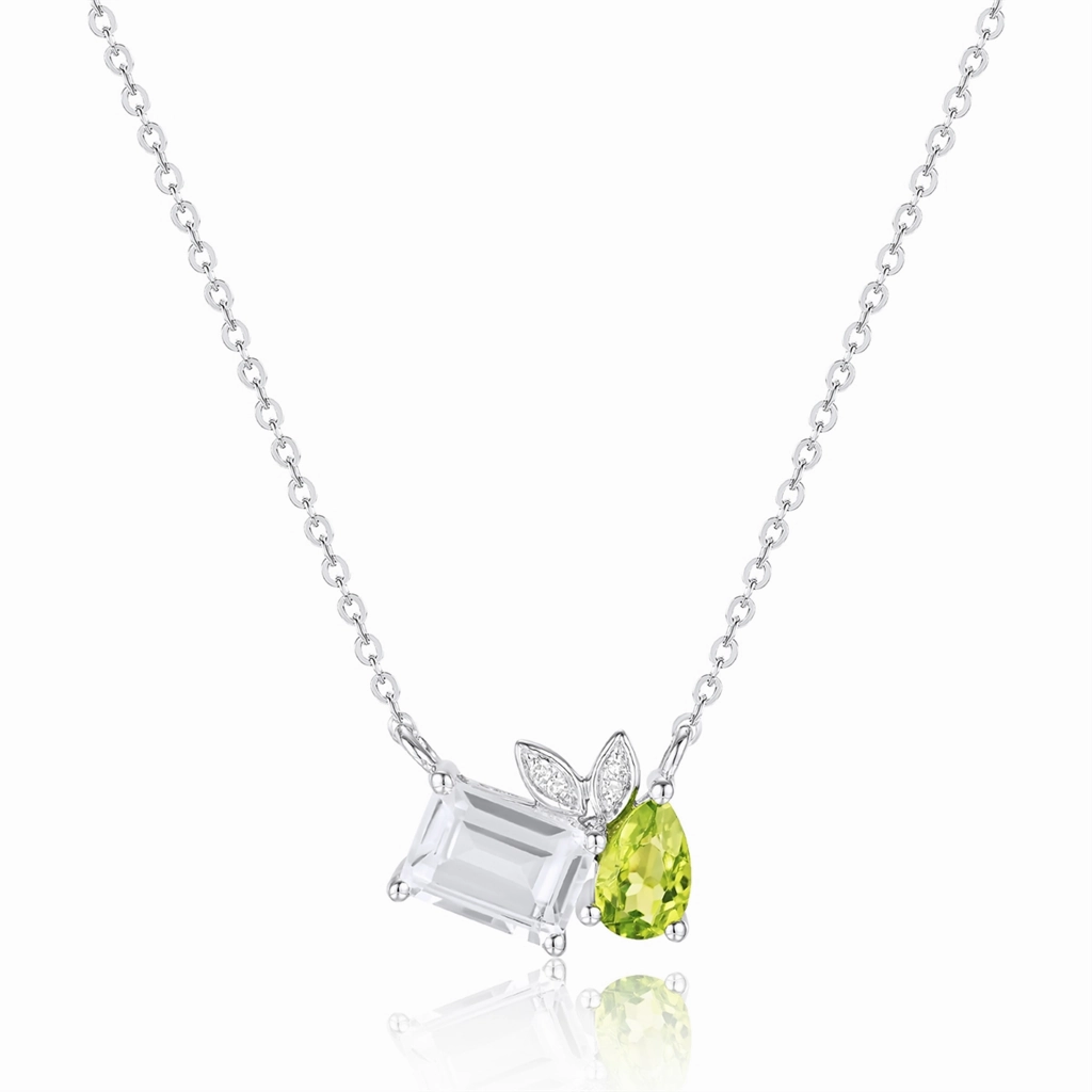 14K White Gold Peridot And White Topaz Toi Et Moi Necklace
