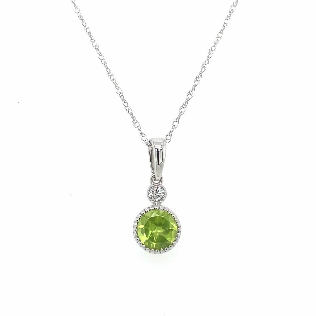 14K White Gold Peridot Drop Pendant Necklace