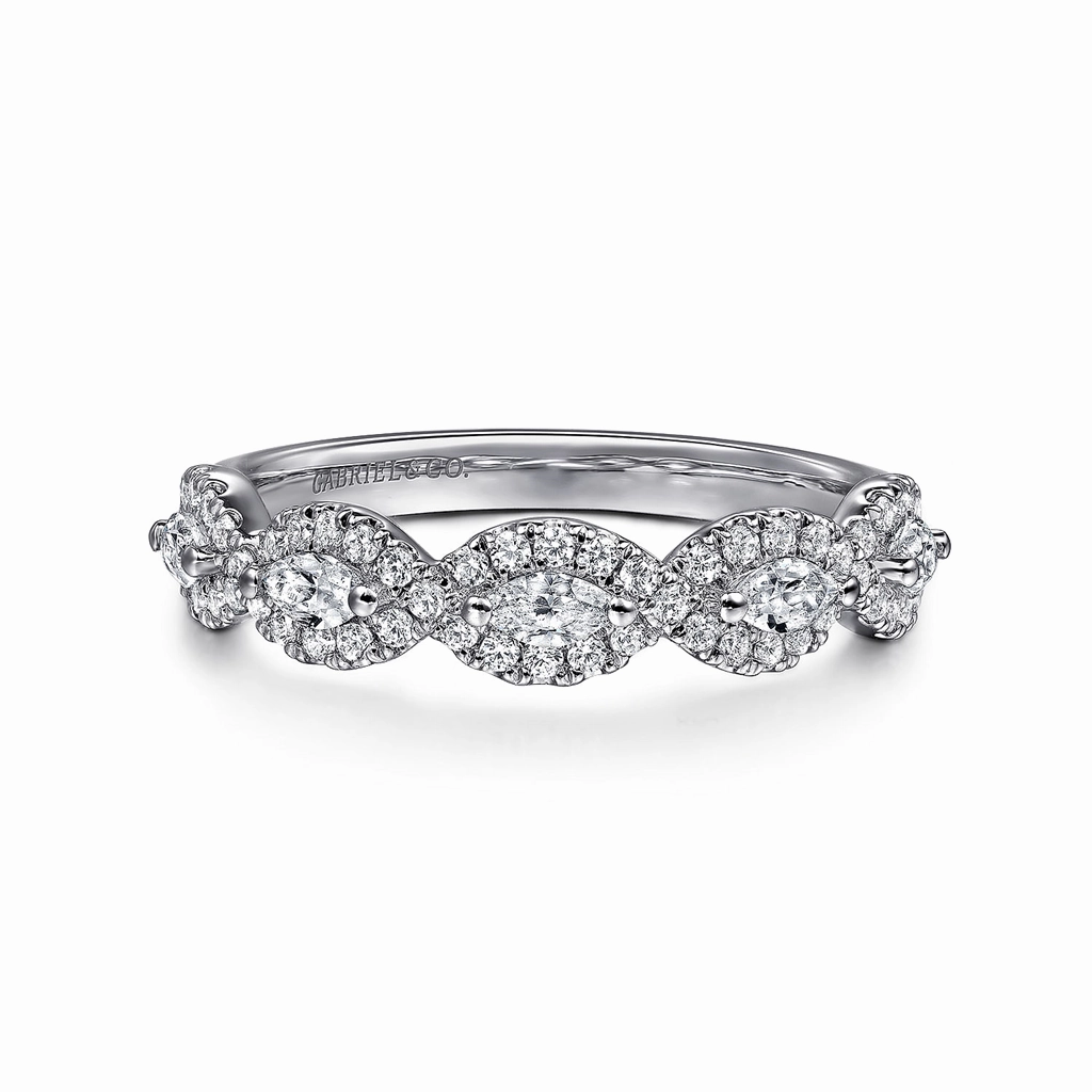 14K White Gold Prong Set Twist Diamond Ring
