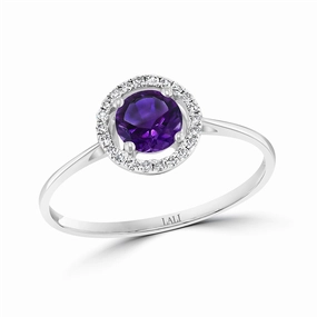 14K White Gold Round Amethyst Halo Ring