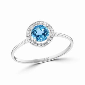 14K White Gold Round Blue Topaz Halo Ring