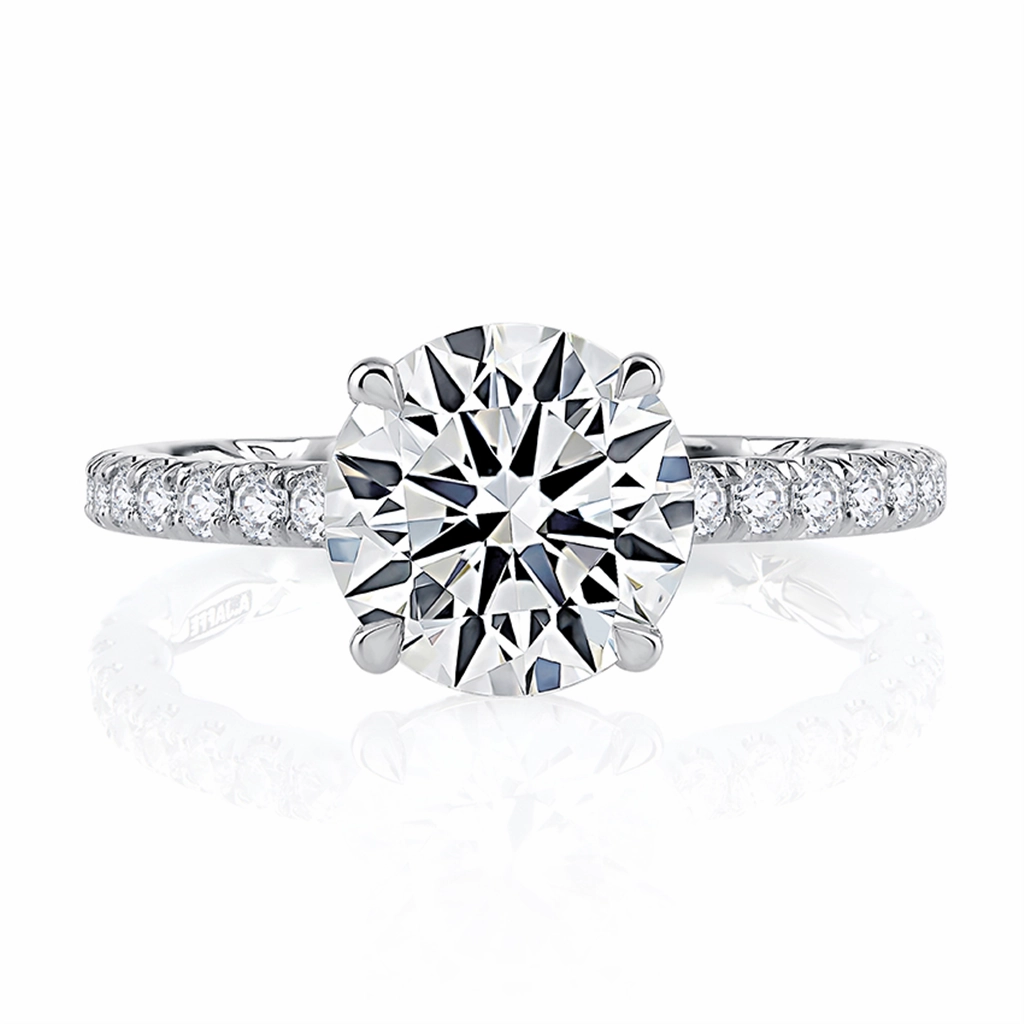 14K White Gold Round Quilted Diamond Engagement Ring