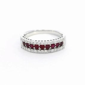 14K White Gold Round Rubies Band Ring