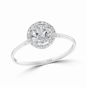 14K White Gold Round White Topaz Halo Ring
