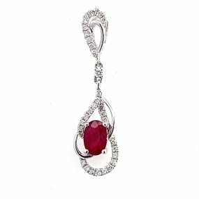 14K White Gold Ruby And Diamond Free Form Pendant