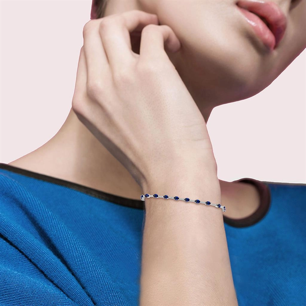 14K White Gold Sapphire And Diamond Fancy Link Bracelet