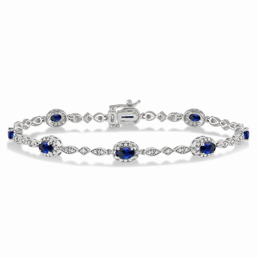 14K White Gold Sapphire And Diamond Fancy Link Bracelet