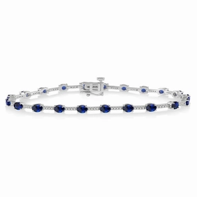 14K White Gold Sapphire And Diamond Fancy Link Bracelet