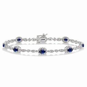 14K White Gold Sapphire And Diamond Fancy Link Bracelet