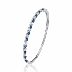 14K White Gold Sapphires And Diamond Bangle Bracelet