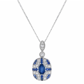 14K White Gold Sapphires Contemporary Pendant