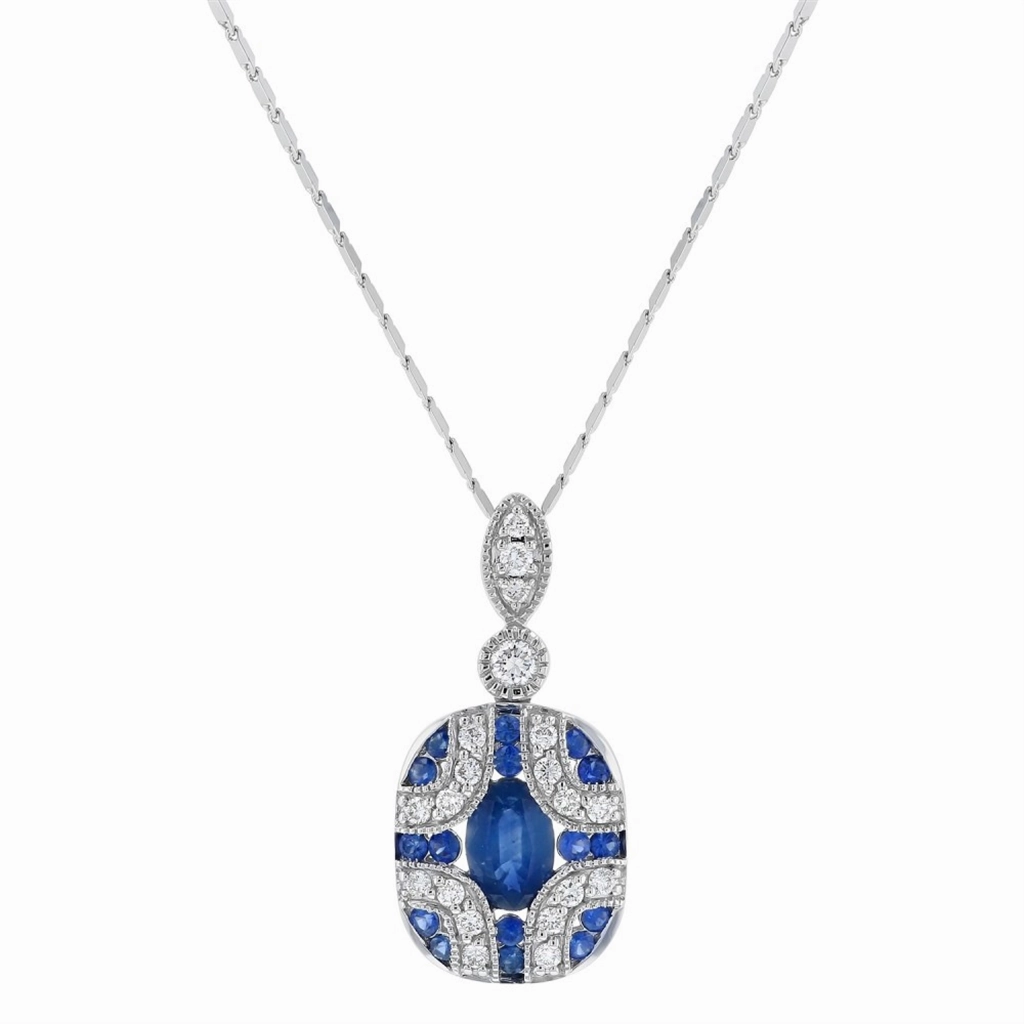 14K White Gold Sapphires Contemporary Pendant
