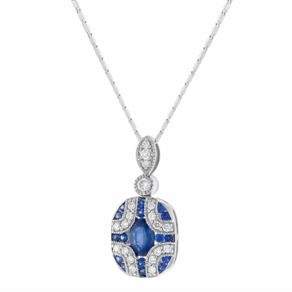 14K White Gold Sapphires Contemporary Pendant