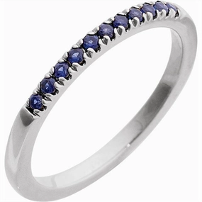 14K White Gold September Birthstone Round Lab Grown Sapphires Band Ring