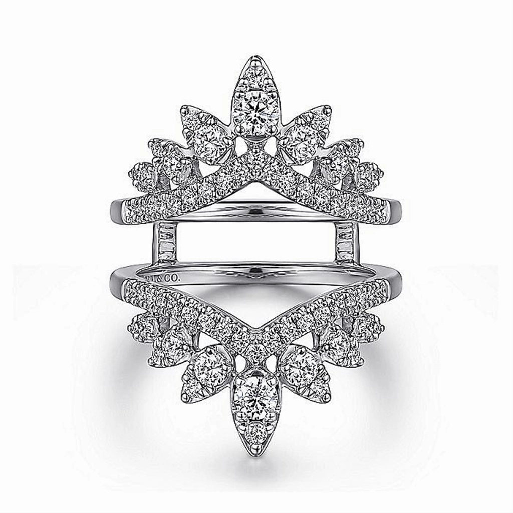 14K White Gold Starlight Bursting Chevron Diamond Ring Enhancer