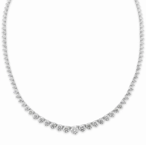 14K White Gold Three Prong Graduated Diamond Tennis Necklace