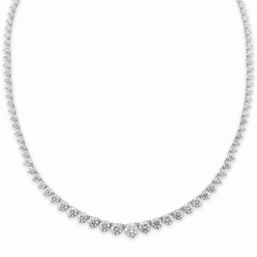 14K White Gold Three Prong Graduated Diamond Tennis Necklace