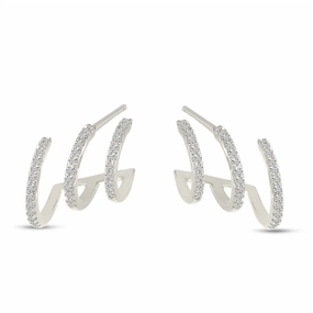 14K White Gold Triple Huggie Natural Diamonds Earrings