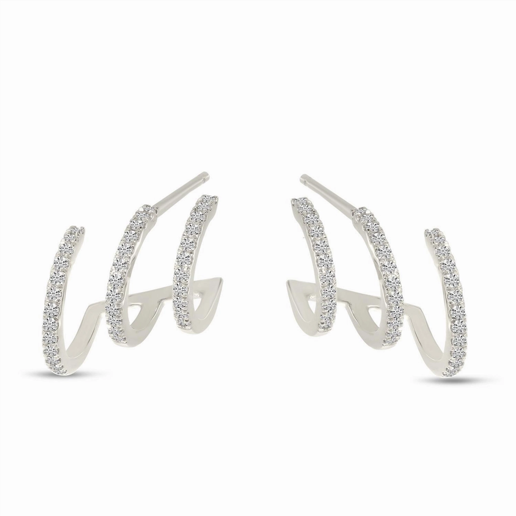14K White Gold Triple Huggie Natural Diamonds Earrings