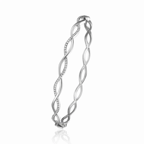 14K White Gold Twist Diamond Bangle Bracelet